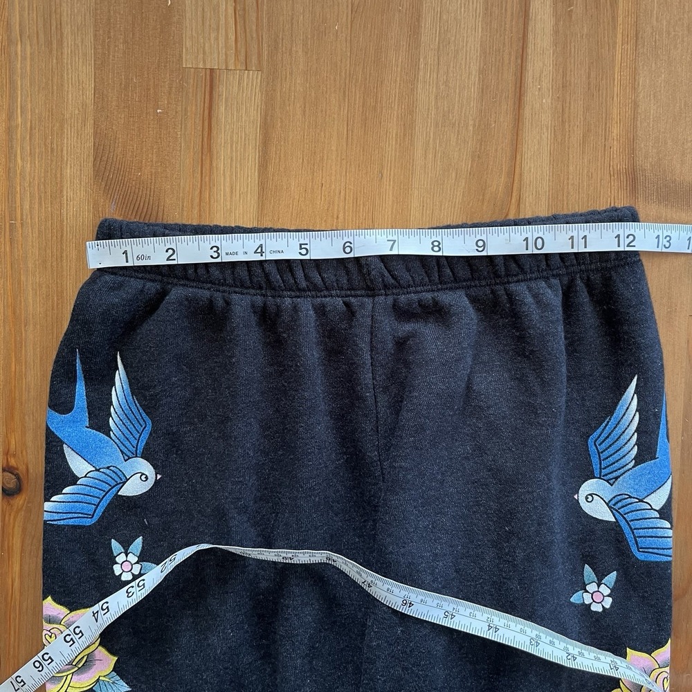 Wildfox Flash Sommers Sweatpants Joggers Size Small Dark Gray Moon Bird Floral - Picture 11 of 12